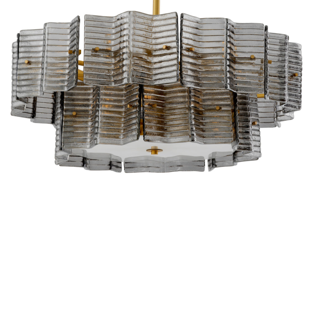 Eichholtz Silvano Chandelier, Smoke Glass, Frosted Glass, Antique Brass (119341UL)
