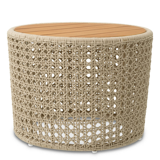 Eichholtz Trinity Outdoor Side Table, Natural Teak, Cream Rope (119352)