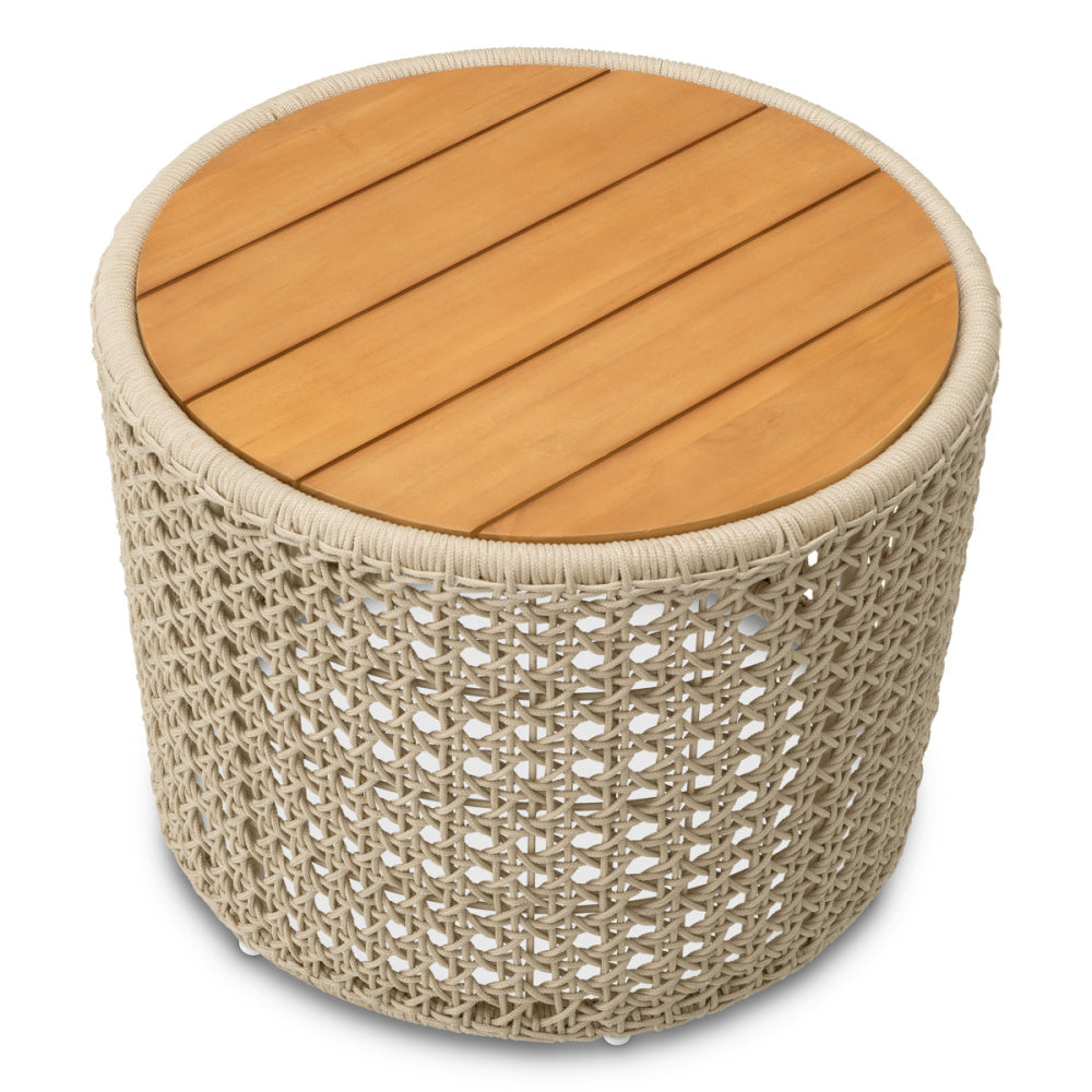 Eichholtz Trinity Outdoor Side Table, Natural Teak, Cream Rope (119352)