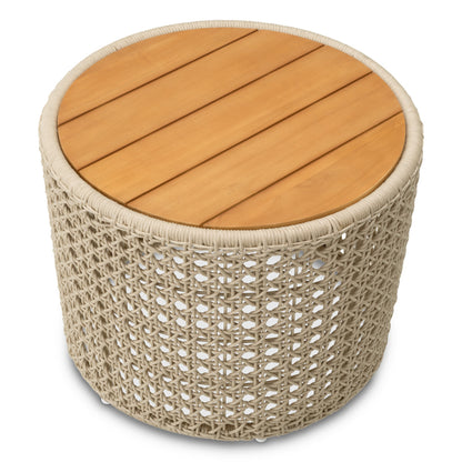 Eichholtz Trinity Outdoor Side Table, Natural Teak, Cream Rope (119352)
