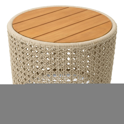 Eichholtz Trinity Outdoor Side Table, Natural Teak, Cream Rope (119352)