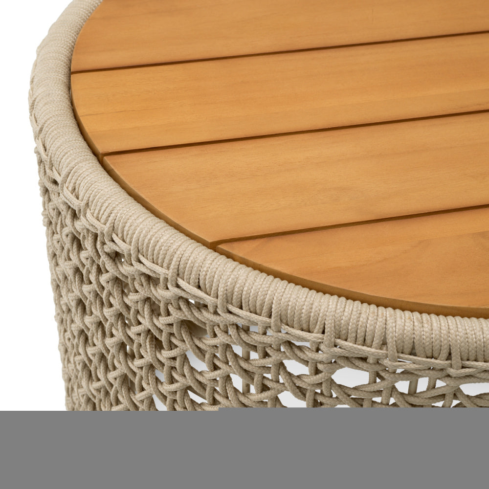 Eichholtz Trinity Outdoor Side Table, Natural Teak, Cream Rope (119352)