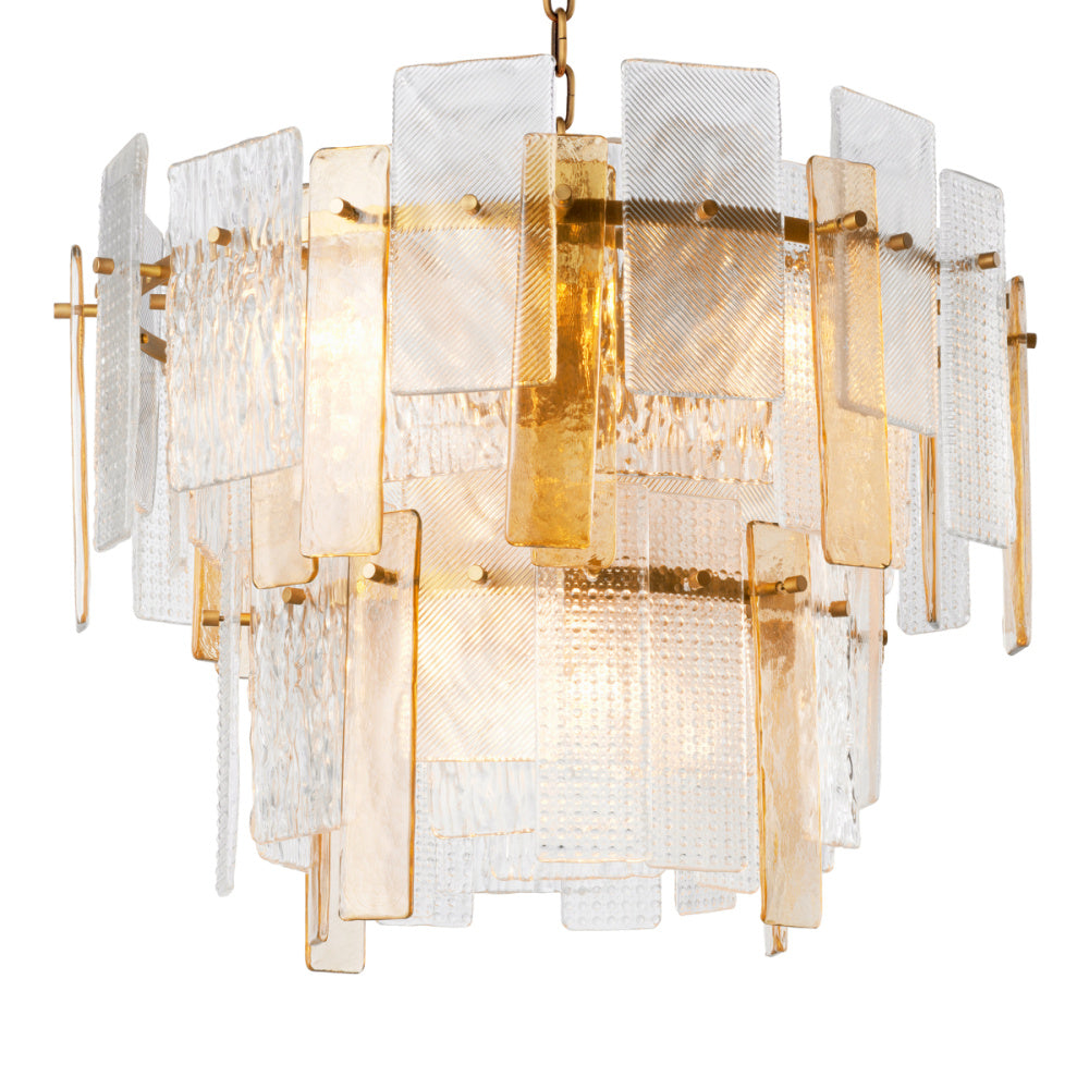 Eichholtz Cassiano Chandelier, Textured Glass, Antique Brass (119356UL)