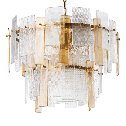 Eichholtz Cassiano Chandelier, Textured Glass, Antique Brass (119356UL)
