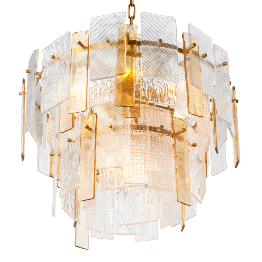 Eichholtz Cassiano Chandelier, Textured Glass, Antique Brass (119356UL)