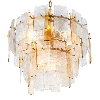 Eichholtz Cassiano Chandelier, Textured Glass, Antique Brass (119356UL)