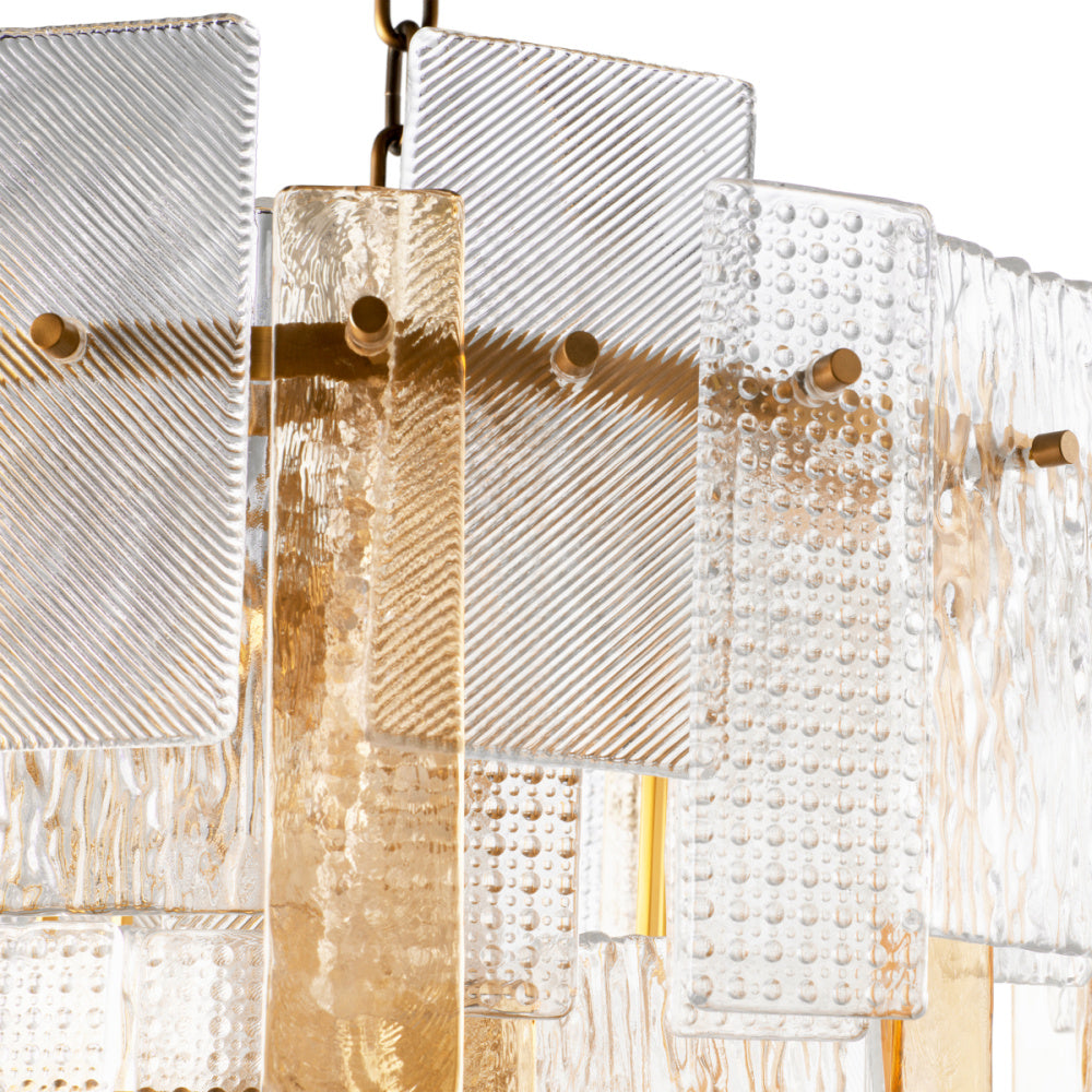 Eichholtz Cassiano Chandelier, Textured Glass, Antique Brass (119356UL)