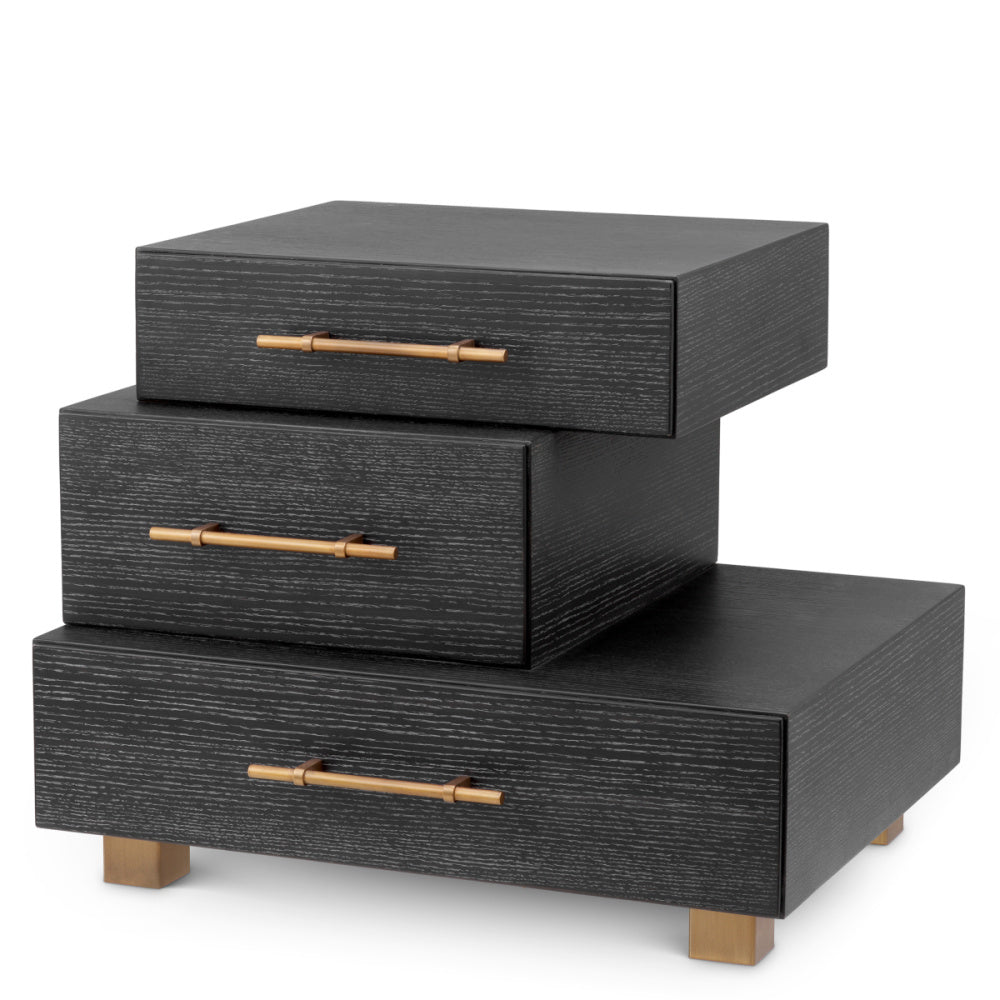 Eichholtz Evendale Nightstand, Charcoal Oak Veneer, Brushed Brass (119389)