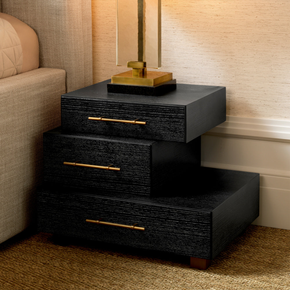 Eichholtz Evendale Nightstand, Charcoal Oak Veneer, Brushed Brass (119389)