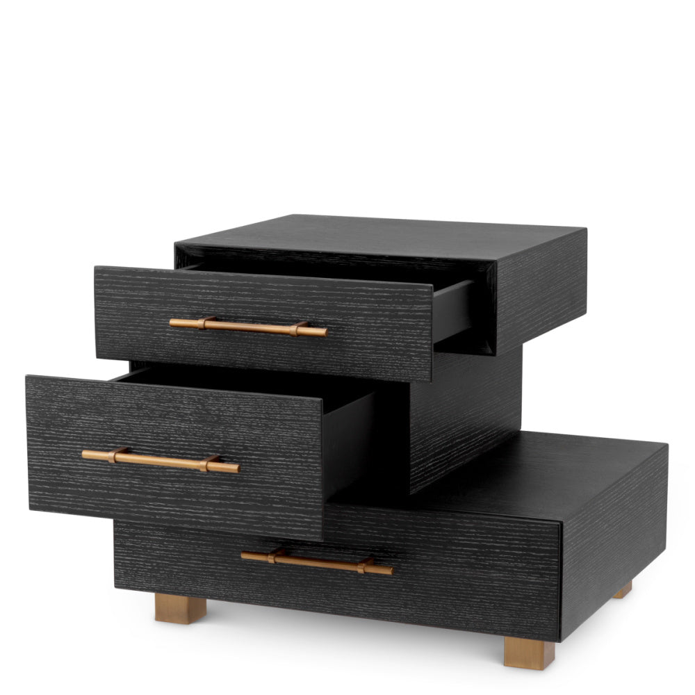 Eichholtz Evendale Nightstand, Charcoal Oak Veneer, Brushed Brass (119389)