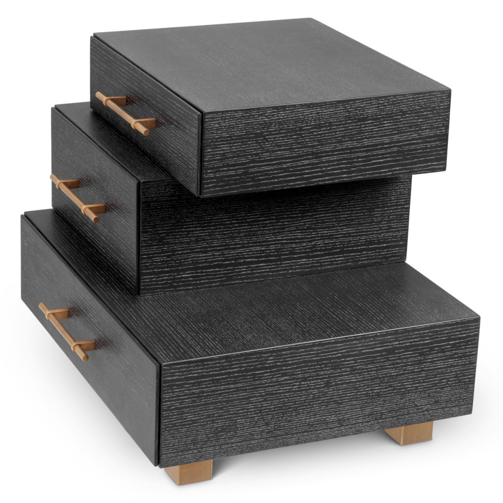 Eichholtz Evendale Nightstand, Charcoal Oak Veneer, Brushed Brass (119389)