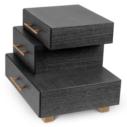 Eichholtz Evendale Nightstand, Charcoal Oak Veneer, Brushed Brass (119389)