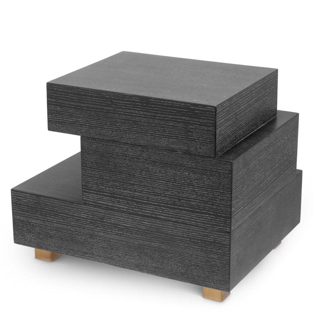 Eichholtz Evendale Nightstand, Charcoal Oak Veneer, Brushed Brass (119389)