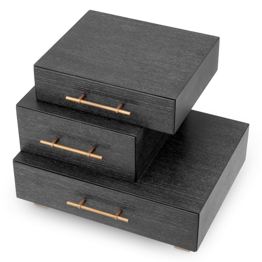 Eichholtz Evendale Nightstand, Charcoal Oak Veneer, Brushed Brass (119389)