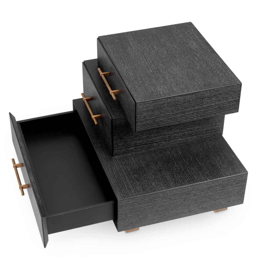 Eichholtz Evendale Nightstand, Charcoal Oak Veneer, Brushed Brass (119389)