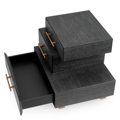 Eichholtz Evendale Nightstand, Charcoal Oak Veneer, Brushed Brass (119389)