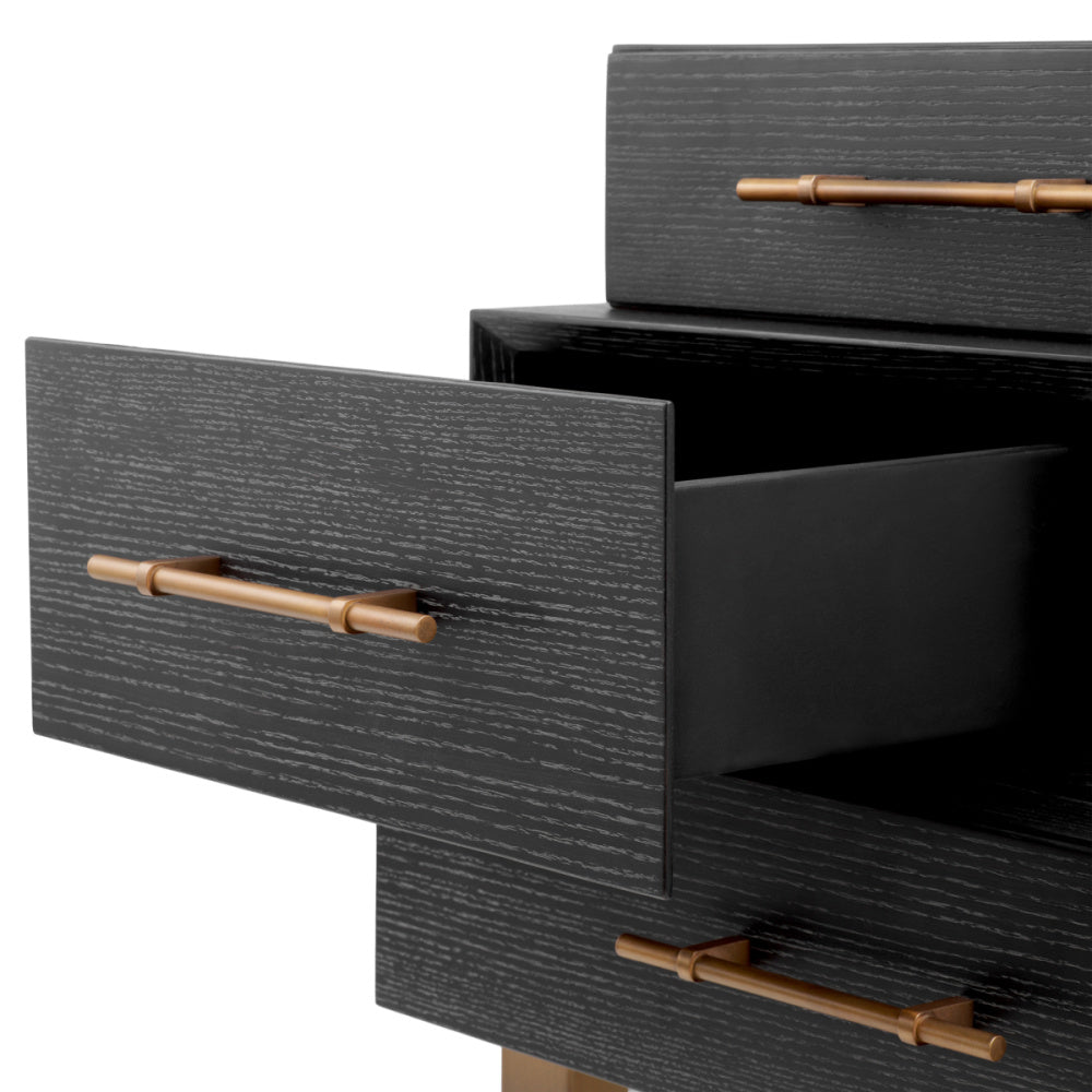 Eichholtz Evendale Nightstand, Charcoal Oak Veneer, Brushed Brass (119389)