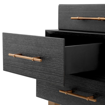Eichholtz Evendale Nightstand, Charcoal Oak Veneer, Brushed Brass (119389)