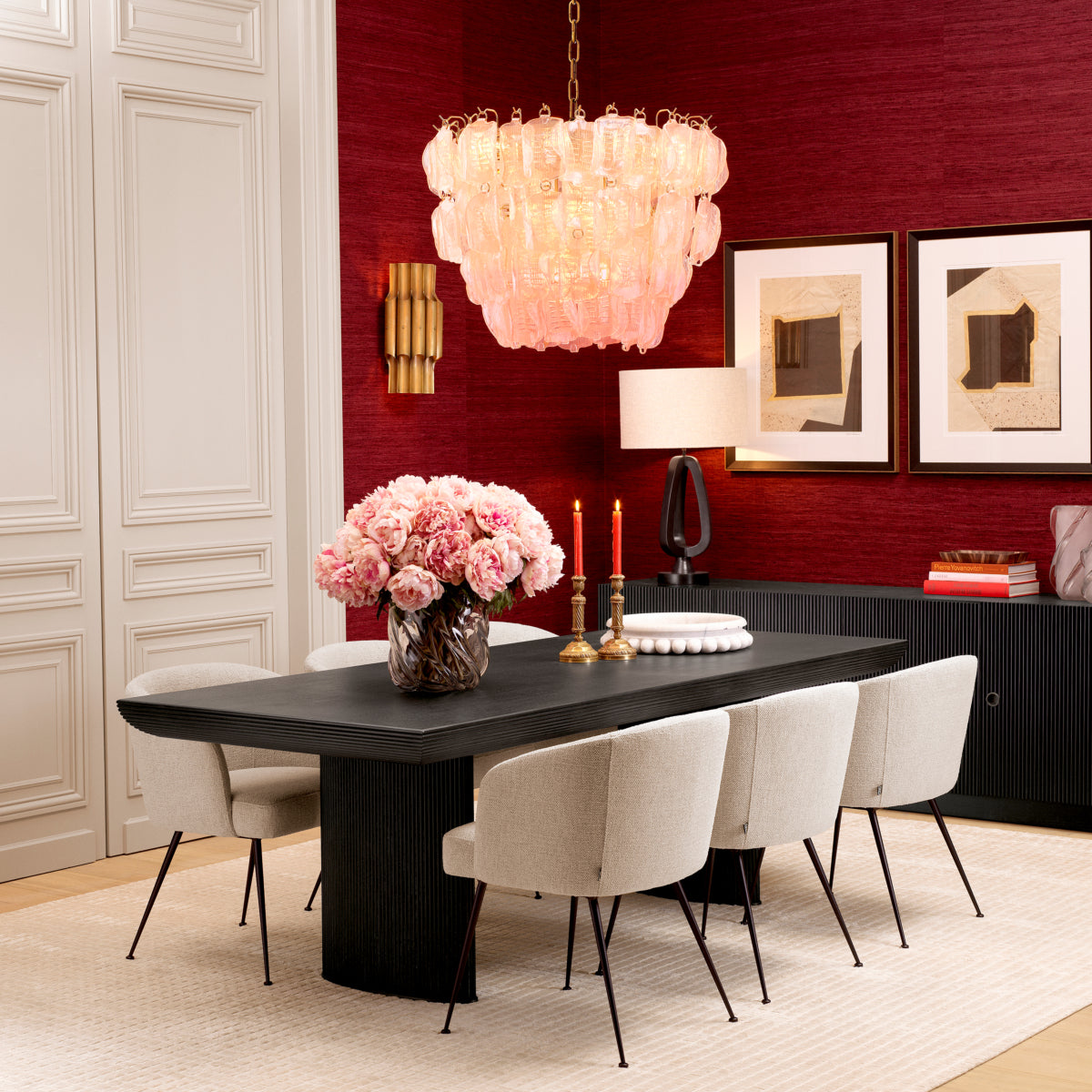 Eichholtz Aiden Dining Chair, Renato Off-white, Black Legs, Stain Resistance (A119419)