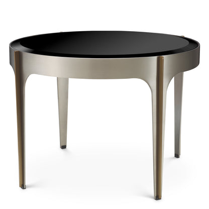 Eichholtz Artemisa Side Table, Brushed Steel, Black Bevelled Glass (119424)