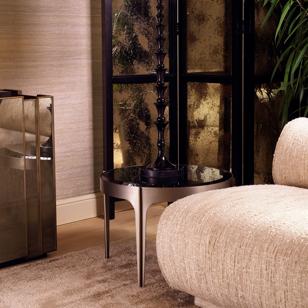 Eichholtz Artemisa Side Table, Brushed Steel, Black Bevelled Glass (119424)