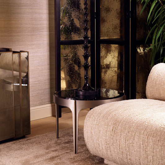 Eichholtz Artemisa Side Table, Brushed Steel, Black Bevelled Glass (119424)