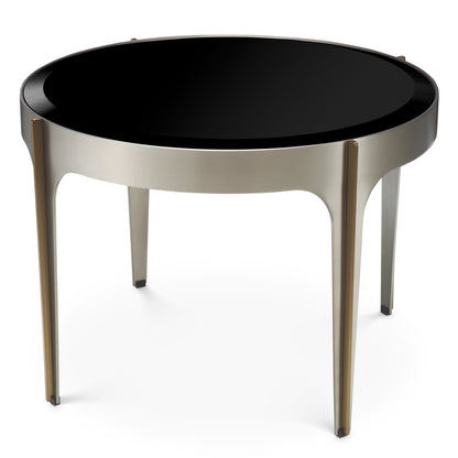 Eichholtz Artemisa Side Table, Brushed Steel, Black Bevelled Glass (119424)