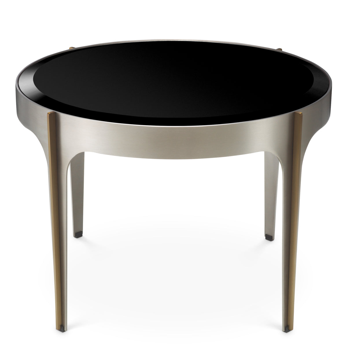 Eichholtz Artemisa Side Table, Brushed Steel, Black Bevelled Glass (119424)