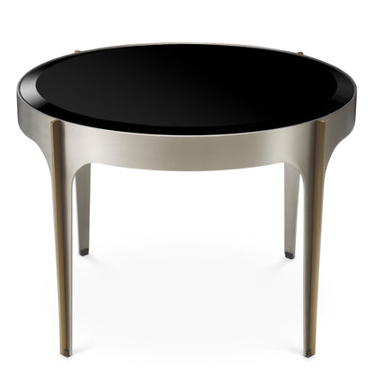 Eichholtz Artemisa Side Table, Brushed Steel, Black Bevelled Glass (119424)