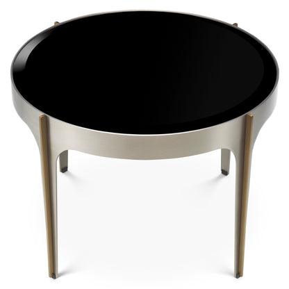 Eichholtz Artemisa Side Table, Brushed Steel, Black Bevelled Glass (119424)
