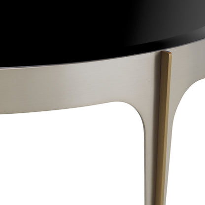 Eichholtz Artemisa Side Table, Brushed Steel, Black Bevelled Glass (119424)