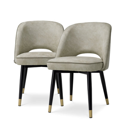 Eichholtz Cliff Dining Chair, Mayer Silver, Grey Piping, Black And Brass Legs (A119446)
