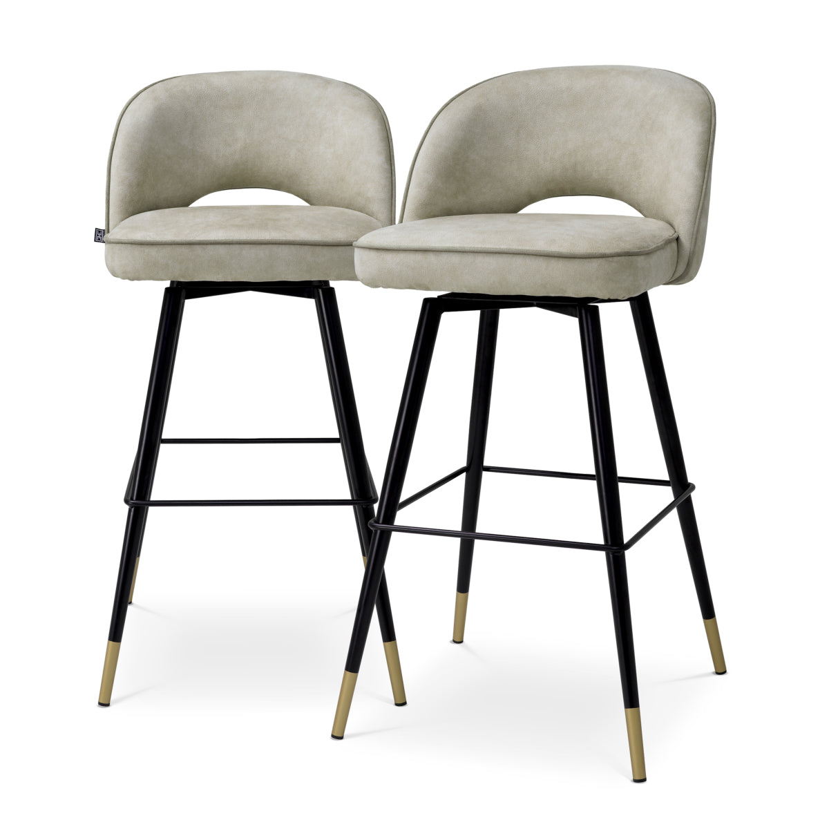 Eichholtz Cliff Bar Stool, Mayer Silver, Grey Piping, Black And Brass Swivel Base (A119447)