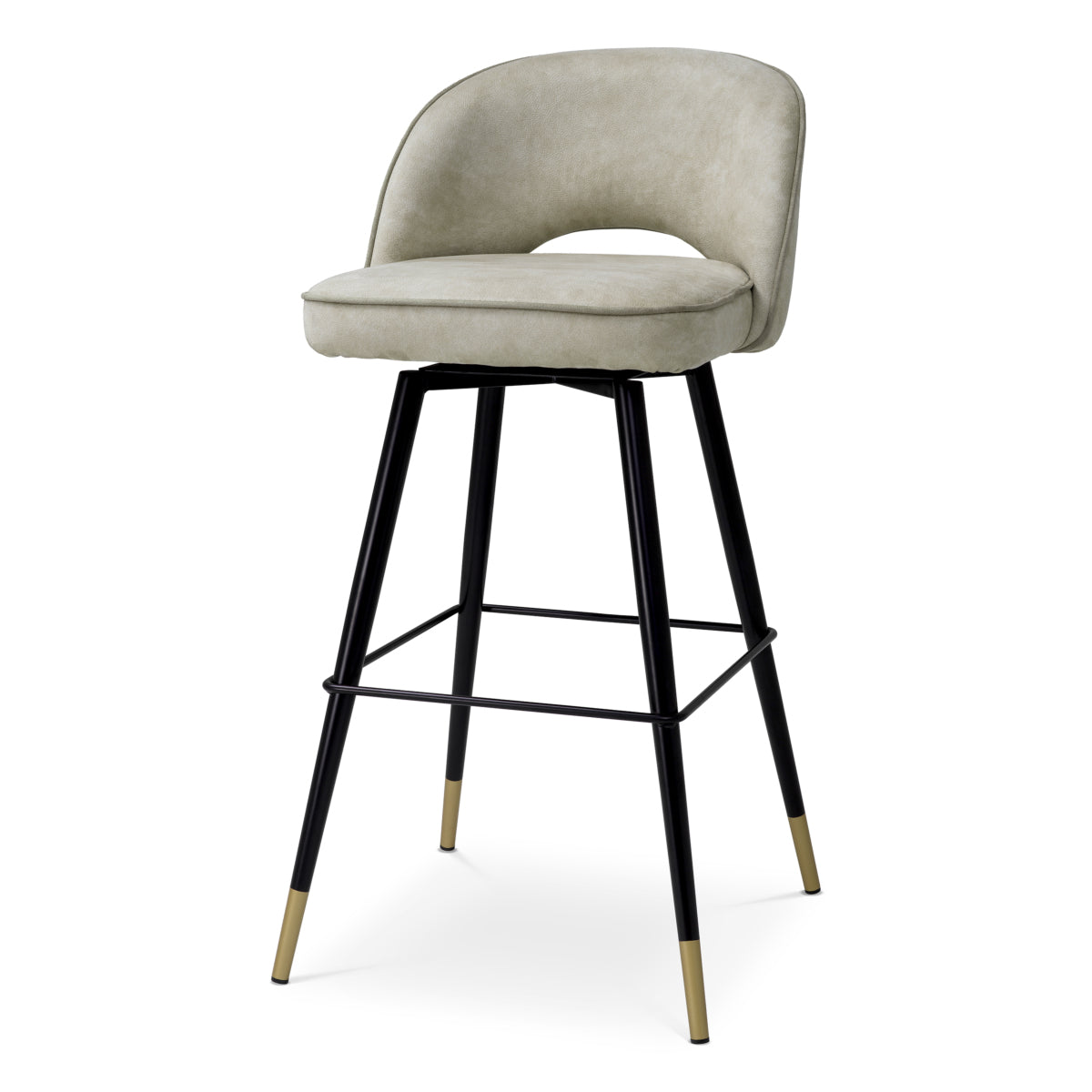 Eichholtz Cliff Bar Stool, Mayer Silver, Grey Piping, Black And Brass Swivel Base (A119447)