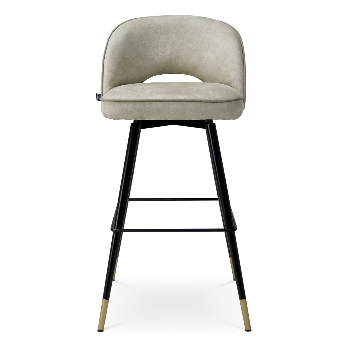 Eichholtz Cliff Bar Stool, Mayer Silver, Grey Piping, Black And Brass Swivel Base (A119447)