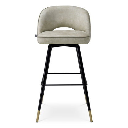 Eichholtz Cliff Bar Stool, Mayer Silver, Grey Piping, Black And Brass Swivel Base (A119447)