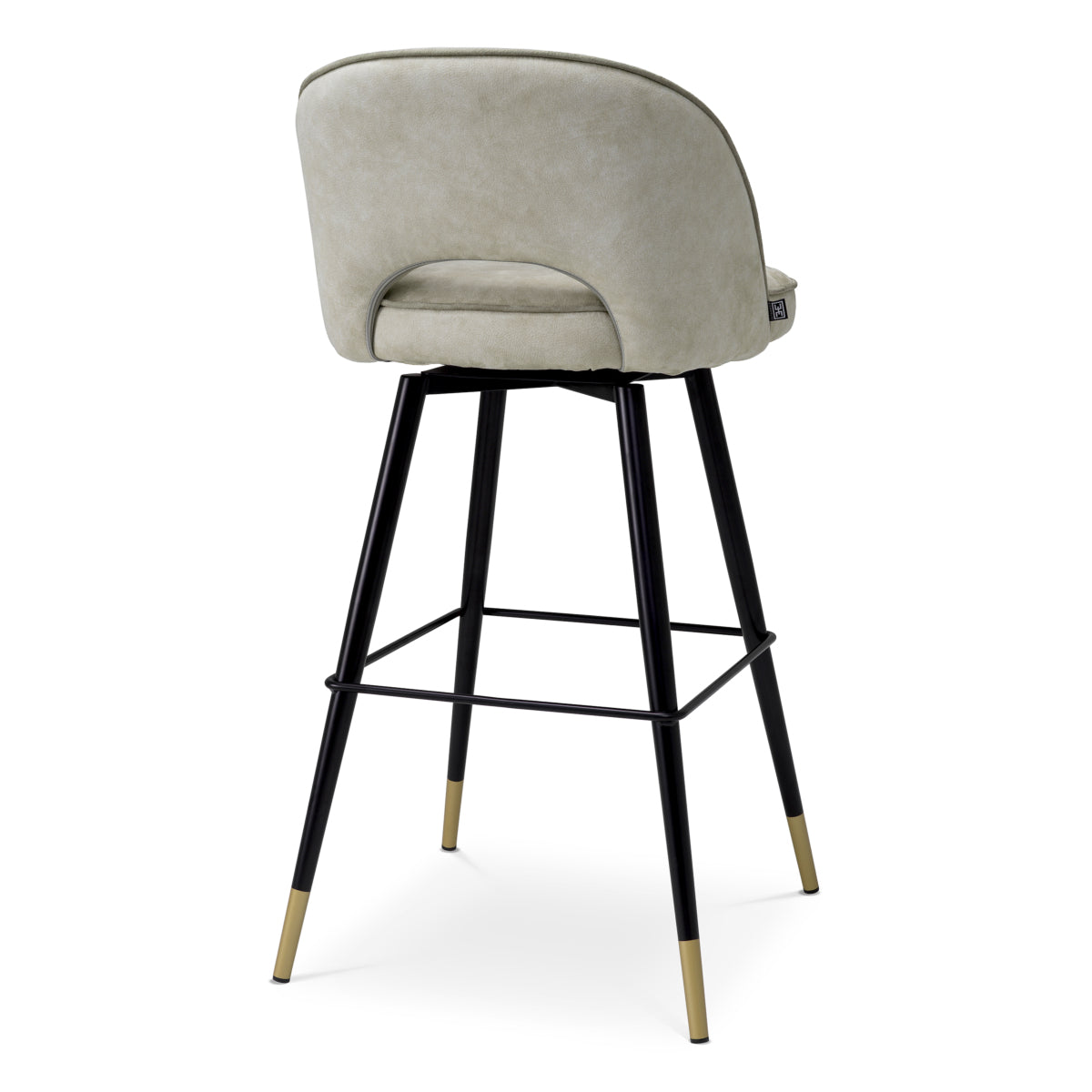 Eichholtz Cliff Bar Stool, Mayer Silver, Grey Piping, Black And Brass Swivel Base (A119447)