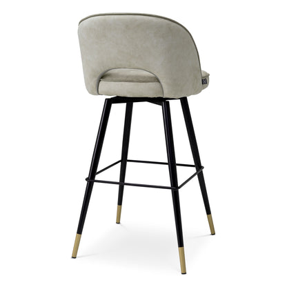 Eichholtz Cliff Bar Stool, Mayer Silver, Grey Piping, Black And Brass Swivel Base (A119447)