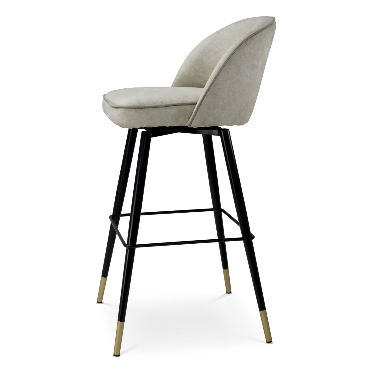 Eichholtz Cliff Bar Stool, Mayer Silver, Grey Piping, Black And Brass Swivel Base (A119447)