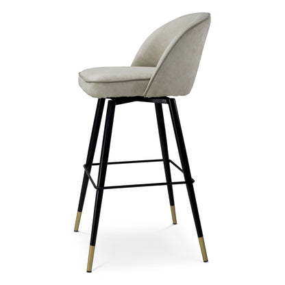 Eichholtz Cliff Bar Stool, Mayer Silver, Grey Piping, Black And Brass Swivel Base (A119447)