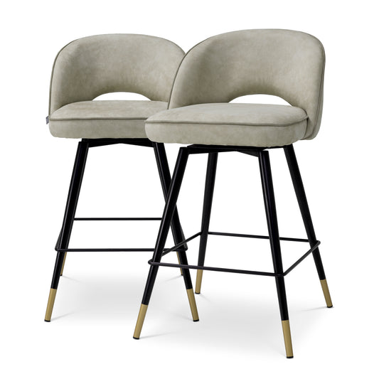 Eichholtz Cliff Counter Stool, Mayer Silver, Grey Piping, Black And Brass Legs (A119448)