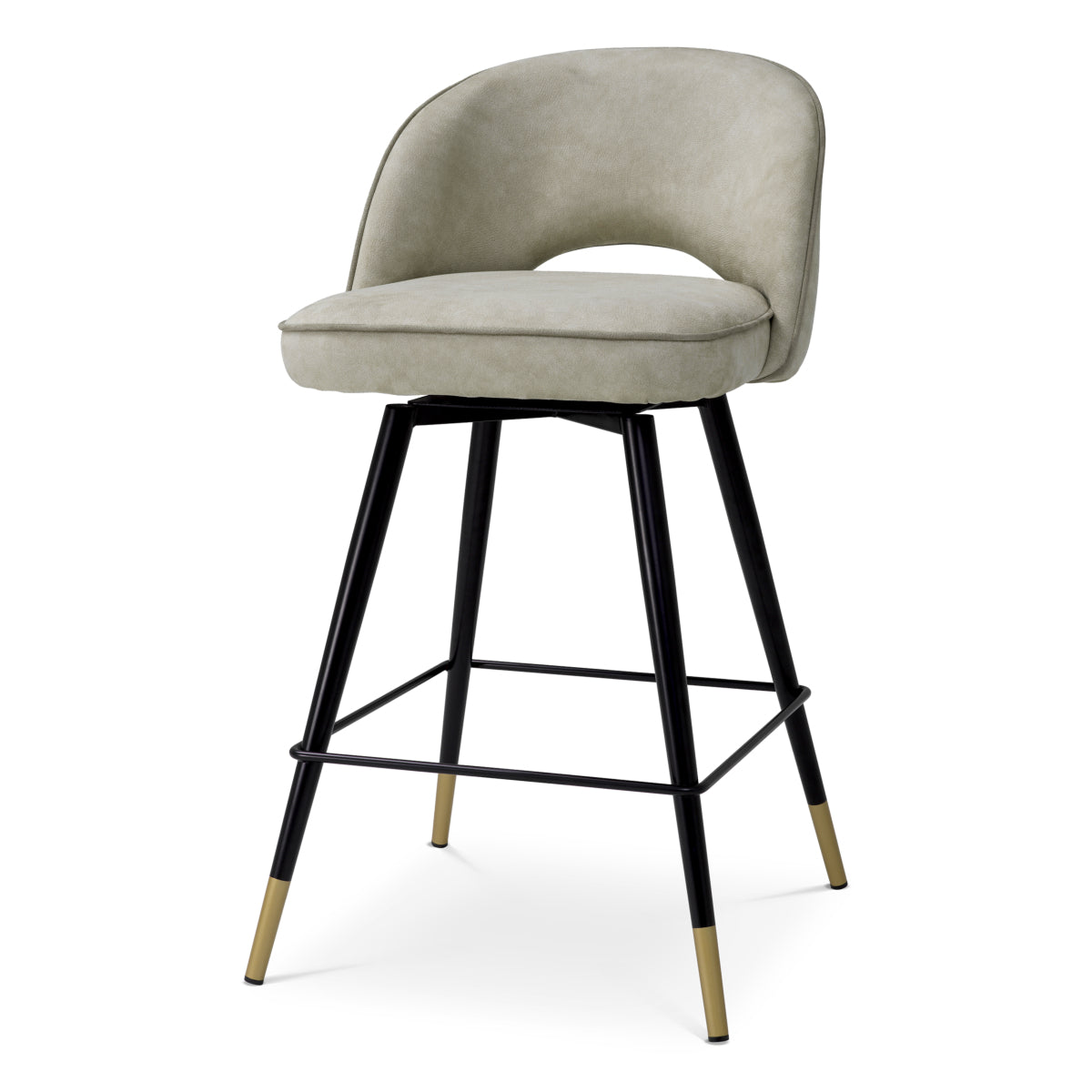 Eichholtz Cliff Counter Stool, Mayer Silver, Grey Piping, Black And Brass Legs (A119448)