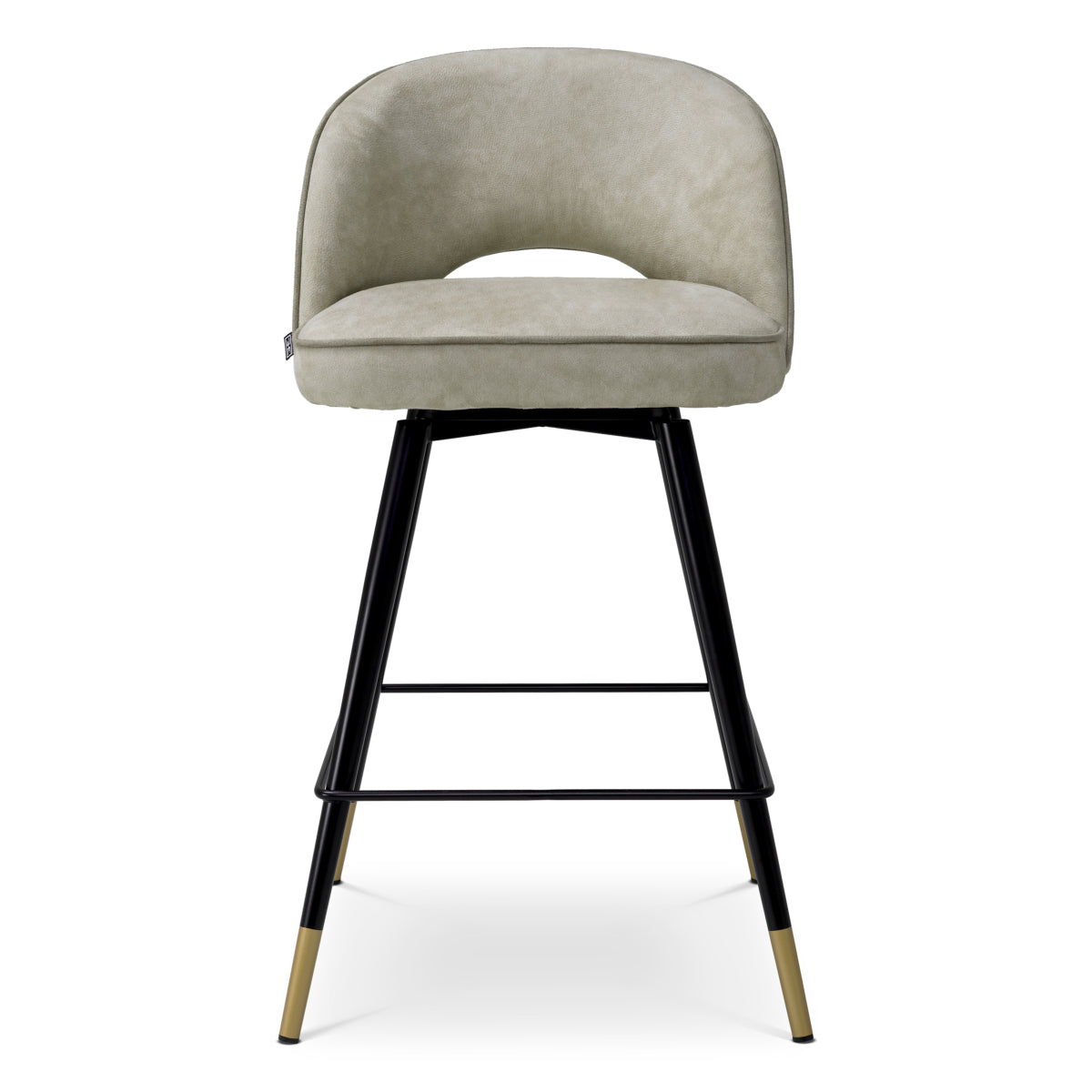 Eichholtz Cliff Counter Stool, Mayer Silver, Grey Piping, Black And Brass Legs (A119448)