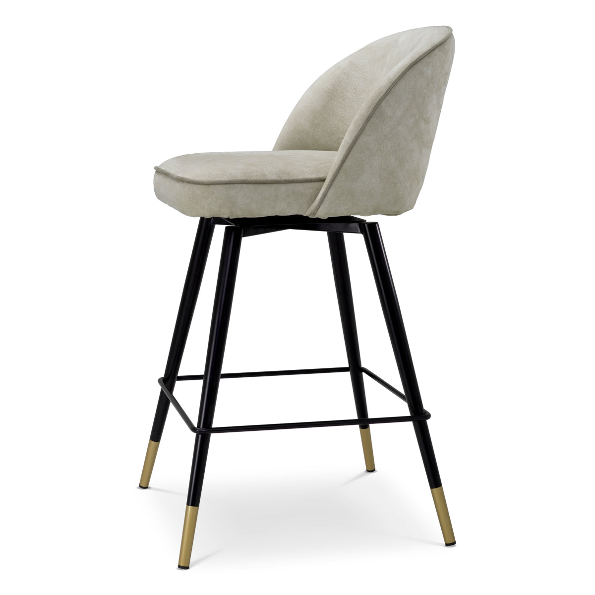 Eichholtz Cliff Counter Stool, Mayer Silver, Grey Piping, Black And Brass Legs (A119448)