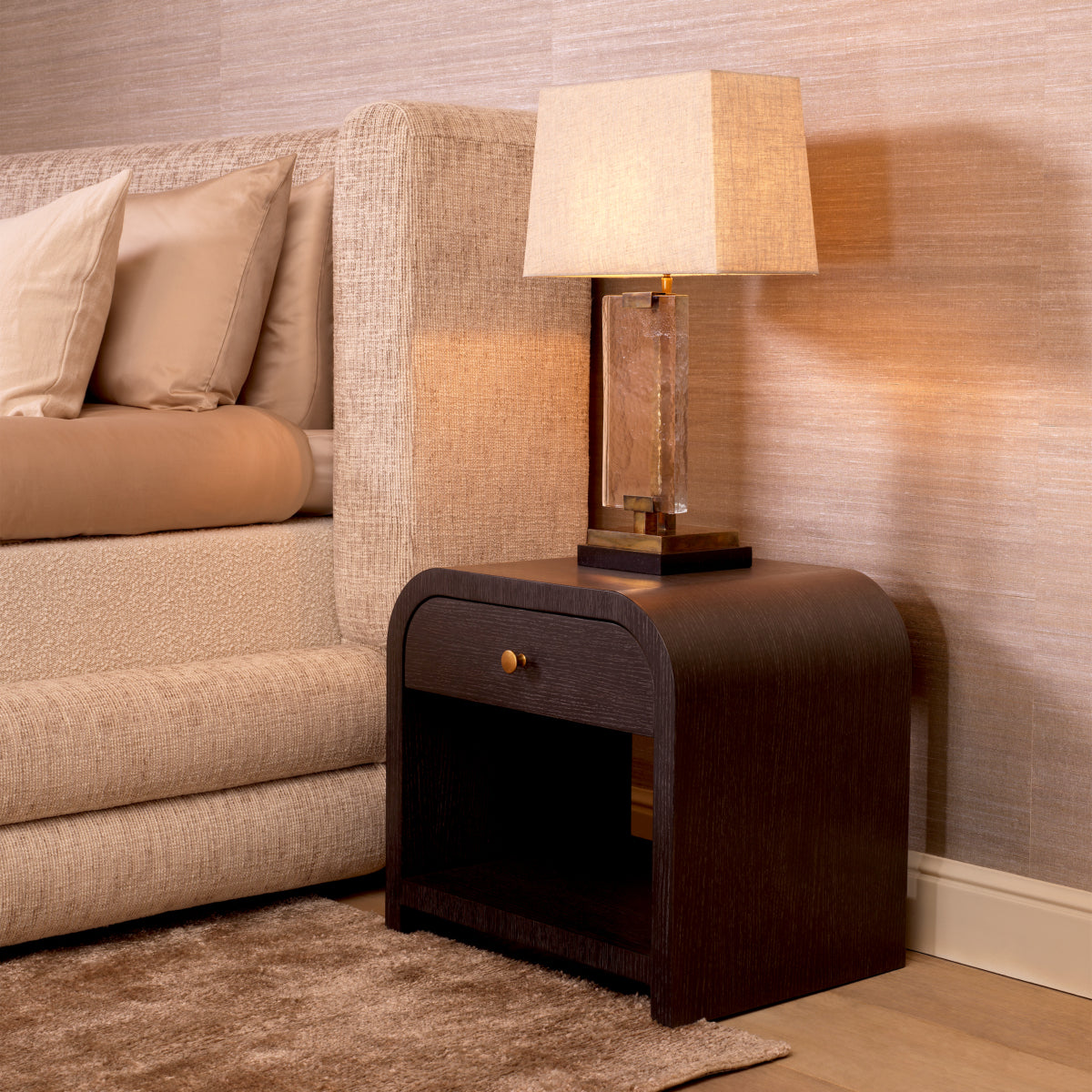 Eichholtz Rhodes Nightstand, Charcoal Oak Veneer, Brushed Brass (119511)