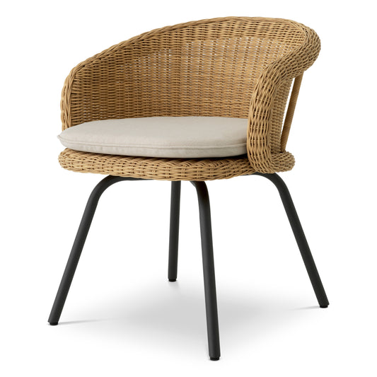 Eichholtz Nolan Outdoor Dining Chair, Viola Sand, Faux Rattan, Black Legs (A119555)