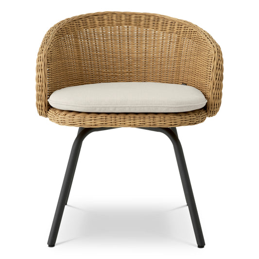 Eichholtz Nolan Outdoor Dining Chair, Viola Sand, Faux Rattan, Black Legs (A119555)