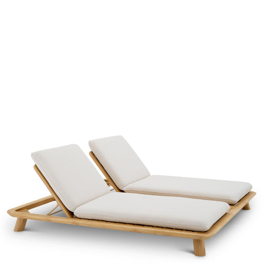 Eichholtz Weston Double Outdoor Daybed, Natural Teak, Viola Sand (119557)