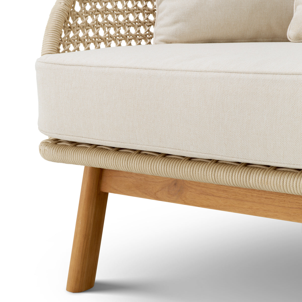Eichholtz Trinity Outdoor Sofa, Viola Sand, Natural Teak, Cream Rope (A119559)