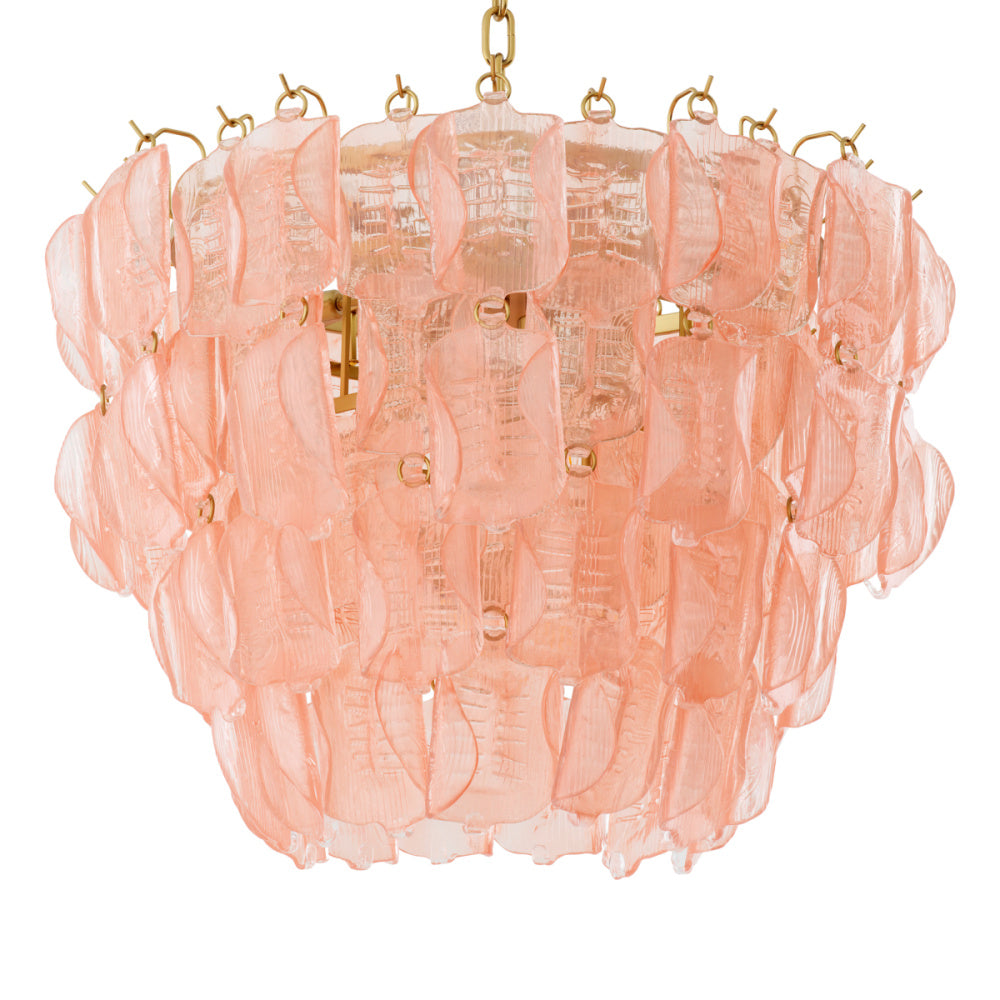 Eichholtz Solange Chandelier, Pink Handmade Glass, Antique Brass (119659UL)
